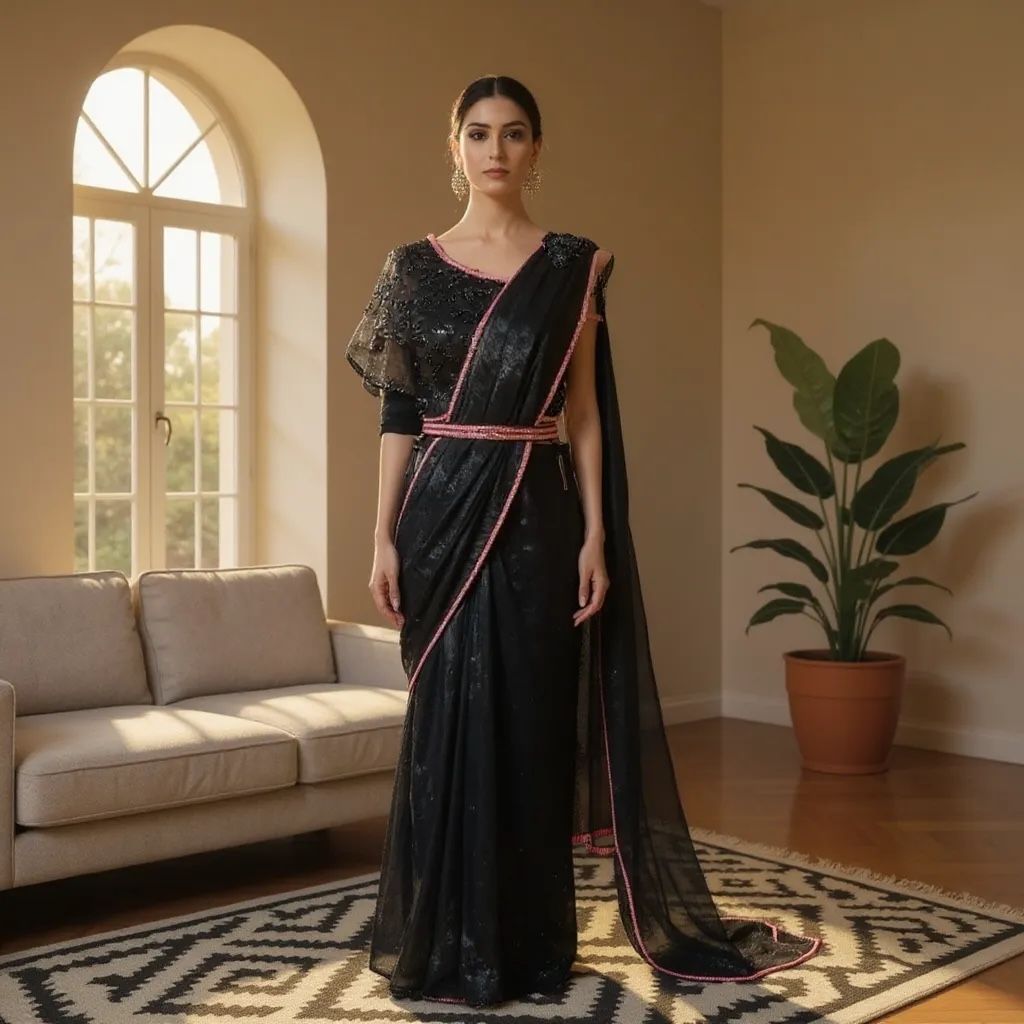 Black Palazzo Drape Saree